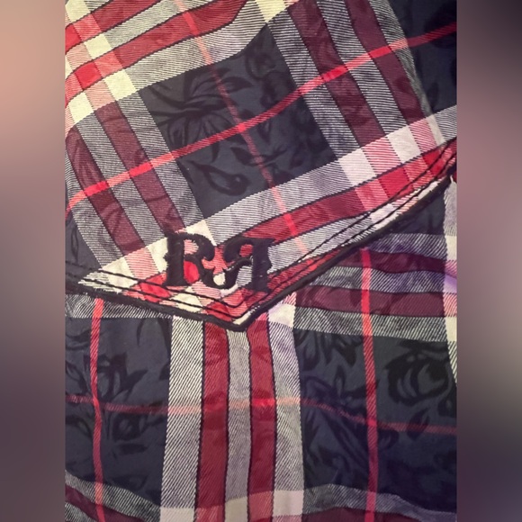 Rock Revival Men's Shirt Navy/Red Plaid Double Pockets Western Embroidered XL - Picture 5 of 6